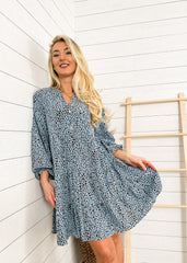 Drop Shoulder Cheetah Print Dress