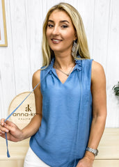 Pleated Shoulder Ruffle Neck Blouse