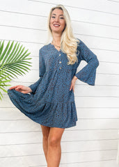 Long Sleeve Dotted Print Dress
