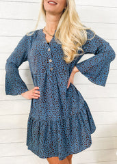 Long Sleeve Dotted Print Dress