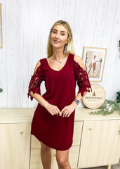 Shoulder Cutout Lace Sleeve Dress