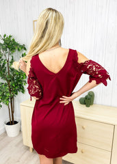 Shoulder Cutout Lace Sleeve Dress