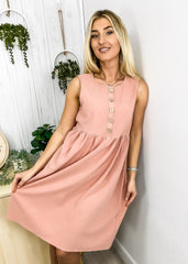 Empire Gathered Button Detail Dress