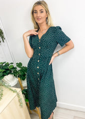 Polka Dot Button Casual Dress