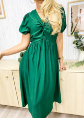 Twist Front Puff Sleeve Dress
