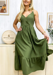 Solid Color Surplice Neck Dress