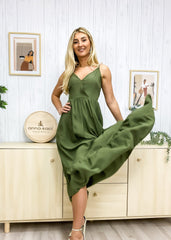 Solid Color Surplice Neck Dress