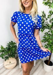 Polka Dot Puff Sleeve Tiered Dress