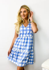 Gingham Print Tiered Dress