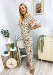 Geometric Print Flutter Sleeve Jumpsuit