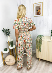 Geometric Print Flutter Sleeve Jumpsuit