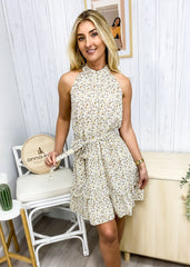 Floral Tie Waist Halter Dress