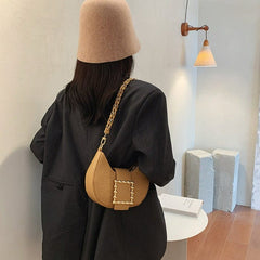 Croc Beaded Square Clasp Shoulder Bag