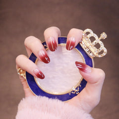 Mittelgroße, abgerundete kirschrote Ombre-Press-On-Nägel