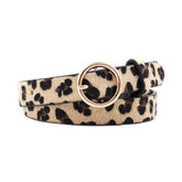 Faux Leather Animal Print Belt with Round Gold Buckle
