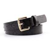 Faux Leather Croc Print Belt with Gold Square Buckle