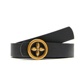 Faux Leather Belt with Round Gold Star Buckle