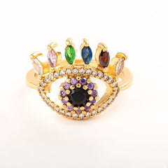 Eye Shaped Colorful Rhinestones Gold Adjustable Ring
