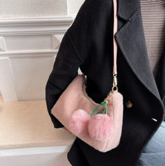 Flauschige Kirsche Schlüsselanhänger Schultertasche