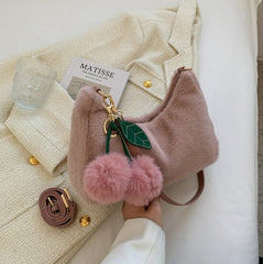 Flauschige Kirsche Schlüsselanhänger Schultertasche