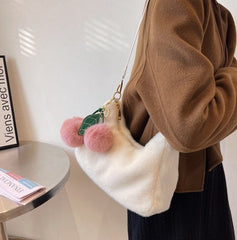 Flauschige Kirsche Schlüsselanhänger Schultertasche