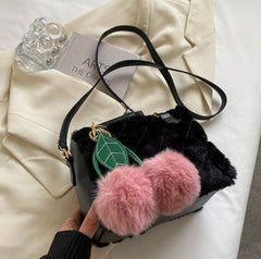 Criss Cross Fluffy Cherry Crossbody Bag