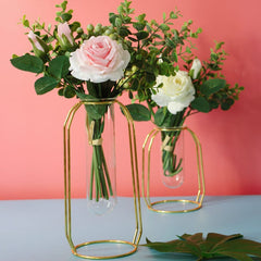 Flat Iron Flower Vase with Glass Test Tube Design