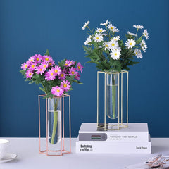 Jarrón de flores de hierro con diseño de tubo de ensayo de vidrio