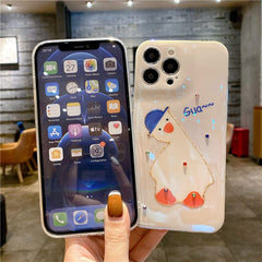 Funda para teléfono con cabeza de pato inclinada iridiscente