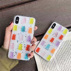 Funda transparente para teléfono con osito de goma 3D colorido