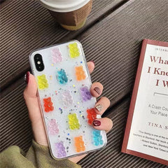 Funda transparente para teléfono con osito de goma 3D colorido