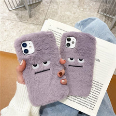 Funda para teléfono con diseño de monstruo morado, suave y esponjoso