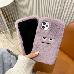 Funda para teléfono con diseño de monstruo morado, suave y esponjoso