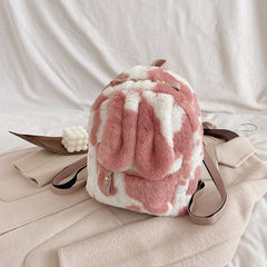 Cow Print Bunny Ears Furry Backpack