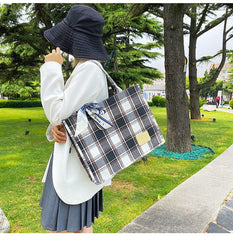 Plaid Handbag with Ribbon