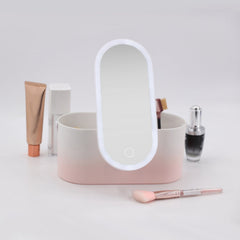 Caja de almacenamiento portátil con espejo de maquillaje LED