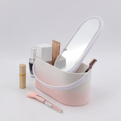 Caja de almacenamiento portátil con espejo de maquillaje LED