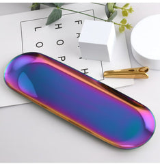 Bandeja decorativa ovalada larga metálica