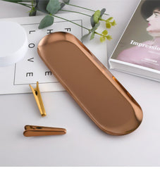 Bandeja decorativa ovalada larga metálica