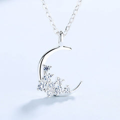 Collar de plata de ley 925 con luna de cristal