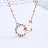 Collar de plata de ley 925 con círculos entrelazados y cuadrados