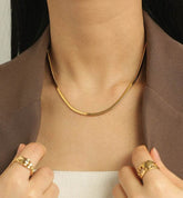 Snake Bone Flat Chain 18K Gold Plated Necklace