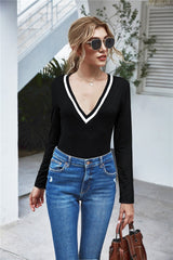 Preppy-Bodysuit mit V-Ausschnitt