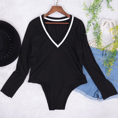 Preppy-Bodysuit mit V-Ausschnitt