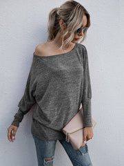 Melierter Strickpullover mit U-Boot-Ausschnitt