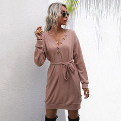 Vestido tipo suéter con botones y cuello en V