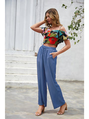 Pantalones con cordón de color liso