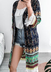 Mehrfarbige Strickjacke mit Bohème-Print