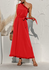 Vestido largo de un solo hombro para una cita nocturna