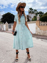 Maxivestido con puños, botones y bolsillo para atar